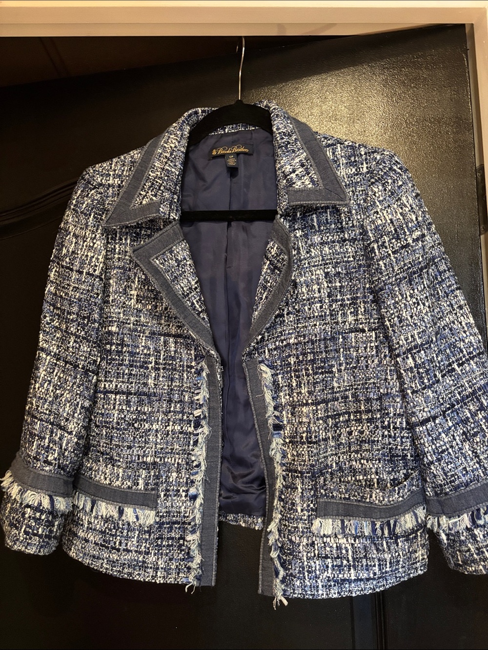 Beautiful blue Boucle cropped style blazer brooks brothers GORGEOUS unused 12p